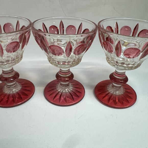 Vtg 1950s Indiana Colony Classique Clear Ruby Flash Small Glasses 4” Set Of 6 - Picture 4 of 7